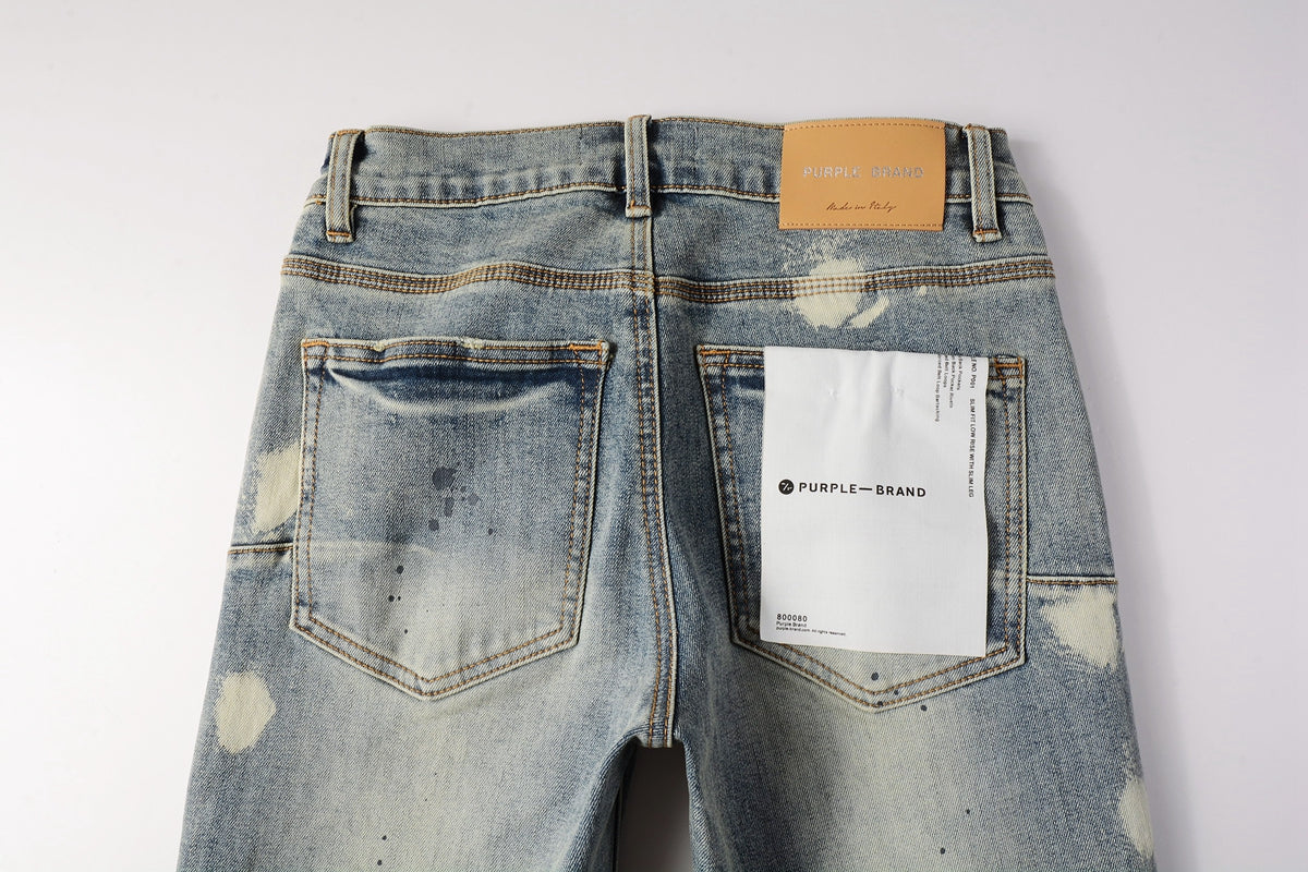PURPLE Men Streetwear Jeans Distressed Light Blue Paint Dot Ripped skinny 9092