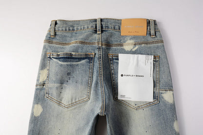 PURPLE Men Streetwear Jeans Distressed Light Blue Paint Dot Ripped skinny 9092