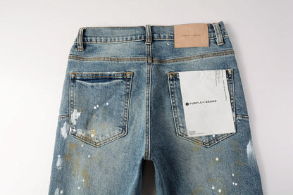 PURPLE Blue Paint Distressed Jeans 9077 with VintageInspired Worn Look