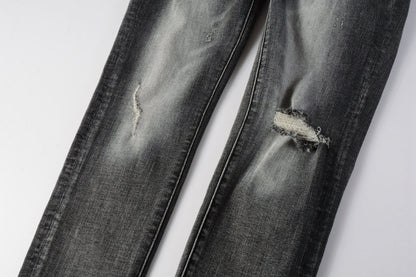 PURPLE Men Classic Streetwear Jeans Distressed Grey Ripped skinny Fit 9103