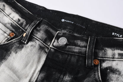 PURPLE Men Streetwear Skinny Jeans Black and White Graffiti Wash with Multi Color Paint Splash 9111