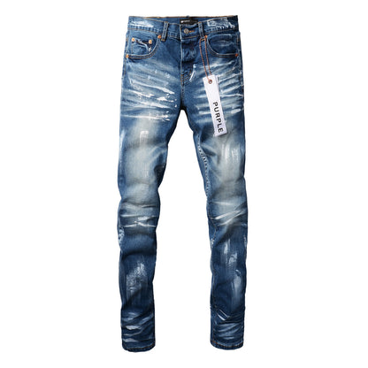 PURPLE Jeans Man Jeans Pants Designer Black Skinny Stickers Light Wash Ripped Motorcycle 9062