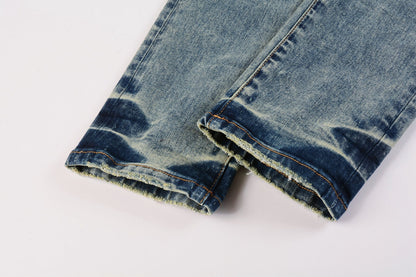 PURPLE Men Streetwear Skinny Jeans Light Blue Wash with Patchwork Distressed Details 9015