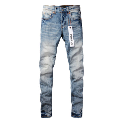 PURPLE Men Streetwear Skinny Jeans Light Blue Wash with Faded Gradient Finish 9016