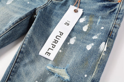 PURPLE Blue Paint Distressed Jeans 9077 with VintageInspired Worn Look