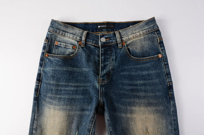 PURPLE Men Classic Streetwear Jeans Light Washed Distressed skinny Fit 9097
