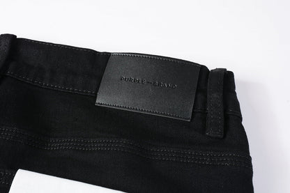PURPLE Men Streetwear Skinny Jeans Black Wash with All-Over Metallic Gold "P" Print 9008