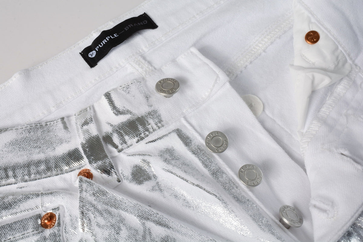 PURPLE Men Streetwear Jeans Metallic Silver Coated Finish with Futuristic Shine Skinny Fit Statement 9110