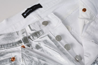 PURPLE Men Streetwear Jeans Metallic Silver Coated Finish with Futuristic Shine Skinny Fit Statement 9110