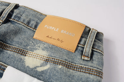 PURPLE Men Streetwear Jeans Distressed Light Blue Paint Dot Ripped skinny 9092
