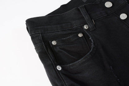 PURPLE Men Distressed Black Skinny Jeans with Heavy Ripped Design and Grunge Streetwear Vibe 9108