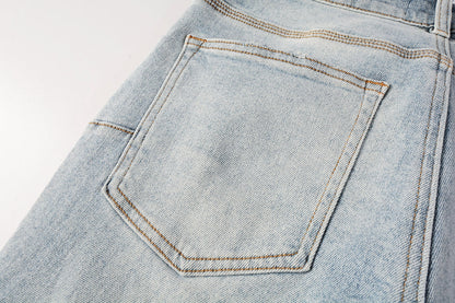 PURPLE Men Streetwear Skinny Jeans Light Blue Wash with Knee Ripped Details and Black Lining 9010