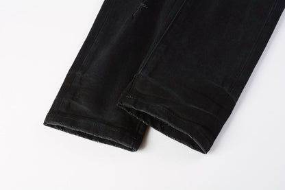 PURPLE Men Distressed Black Skinny Jeans with Heavy Ripped Design and Grunge Streetwear Vibe 9108