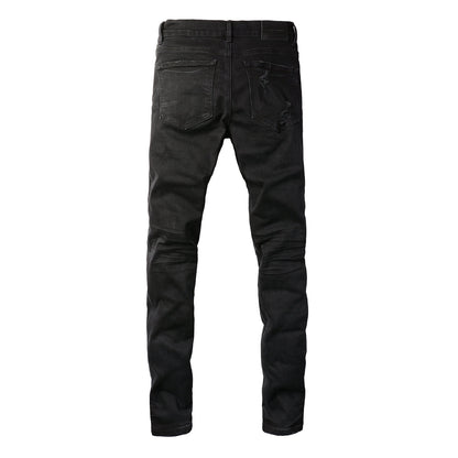 PURPLE Men Distressed Black Skinny Jeans with Heavy Ripped Design and Grunge Streetwear Vibe 9108