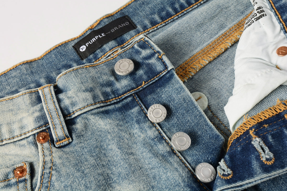 PURPLE Men Streetwear Jeans Distressed Light Blue Patch Leopard Ripped skinny 9095