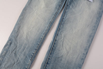 PURPLE Men Streetwear Skinny Jeans Light Blue Wash with Faded Gradient Finish 9016