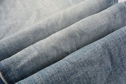 PURPLE Men Streetwear Skinny Jeans Light Blue Wash with Faded Gradient Finish 9016