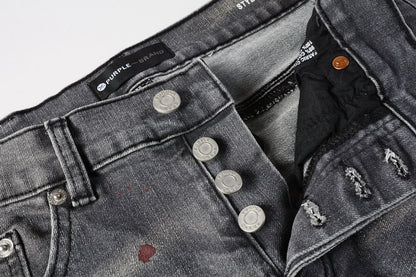 PURPLE Men Streetwear Distressed Grey Skinny Jeanswith Color Paint Splatter and Knee Rips 9107