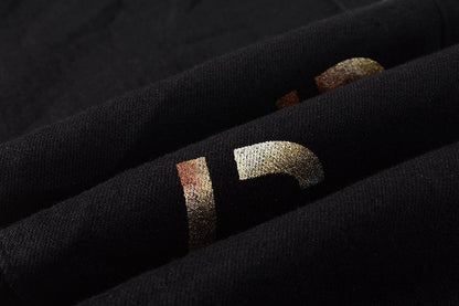 PURPLE Men Streetwear Skinny Jeans Black Wash with All-Over Metallic Gold "P" Print 9008
