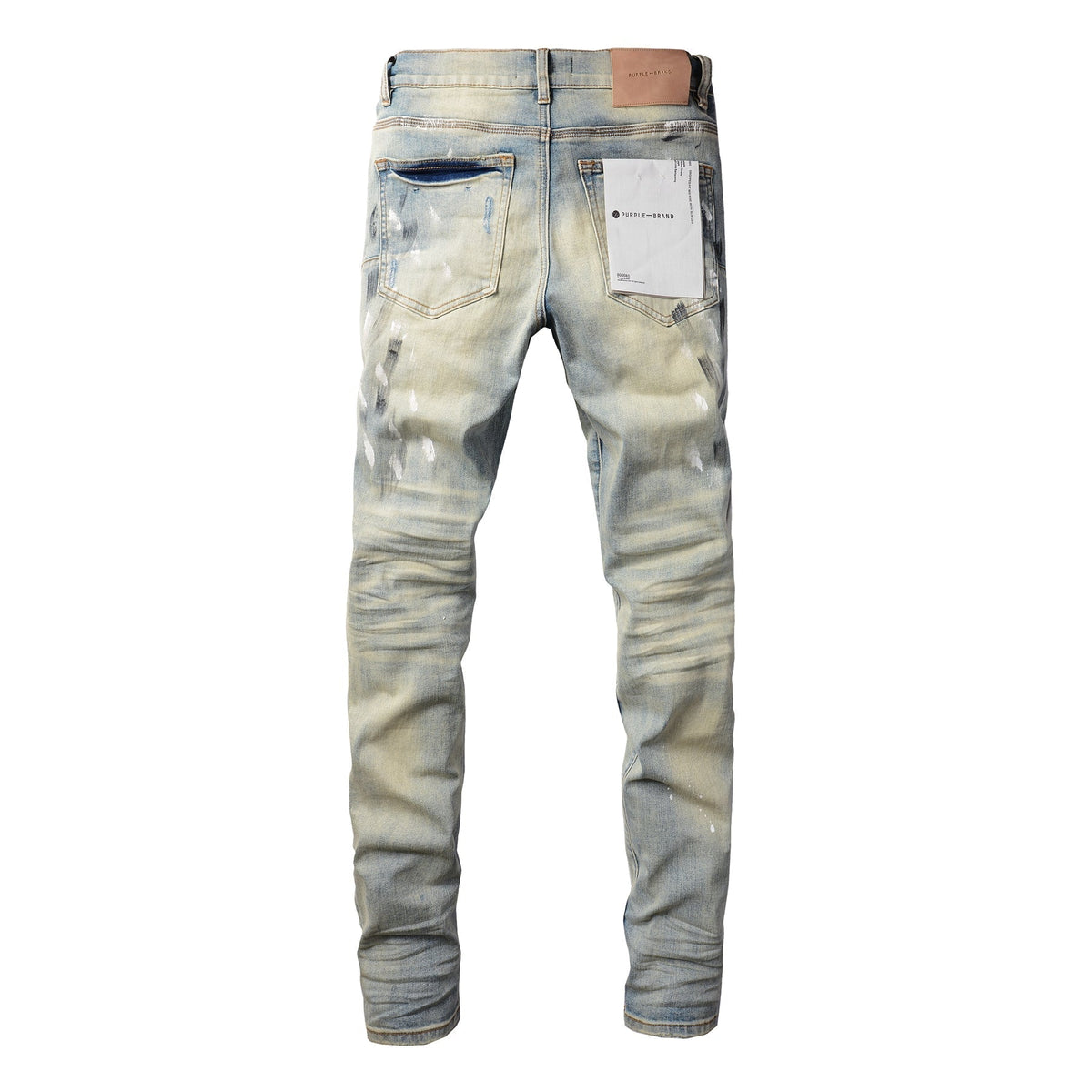 PURPLE Men Streetwear Skinny Jeans Light Blue Wash with White Paint Splatter and Distressed Rips 9007