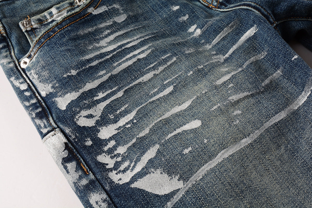 PURPLE Jeans With Light Dark Paint Distressed Fashion Trend High 9040